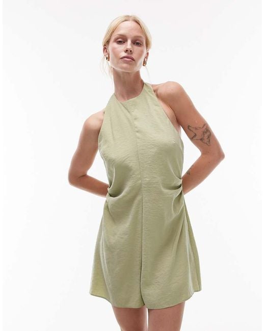 TOPSHOP Green Halterneck Playsuit