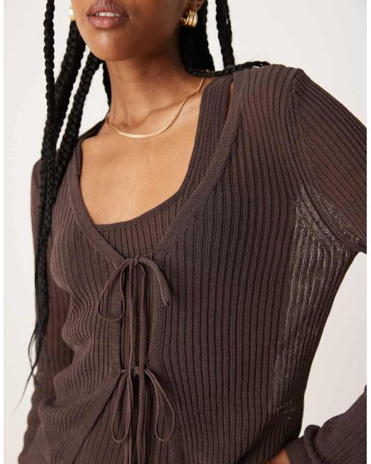 Mango Brown Tie Front Lightweight Cardigan