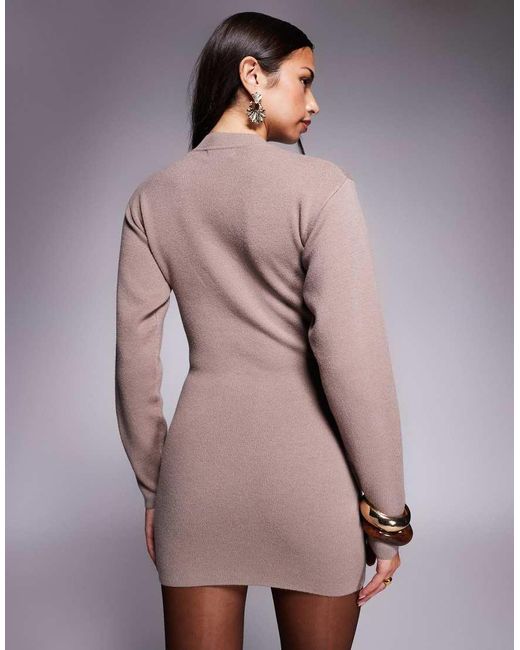 Aria Cove Gray Structured Knit Cocoon Sleeve Sweater Dress
