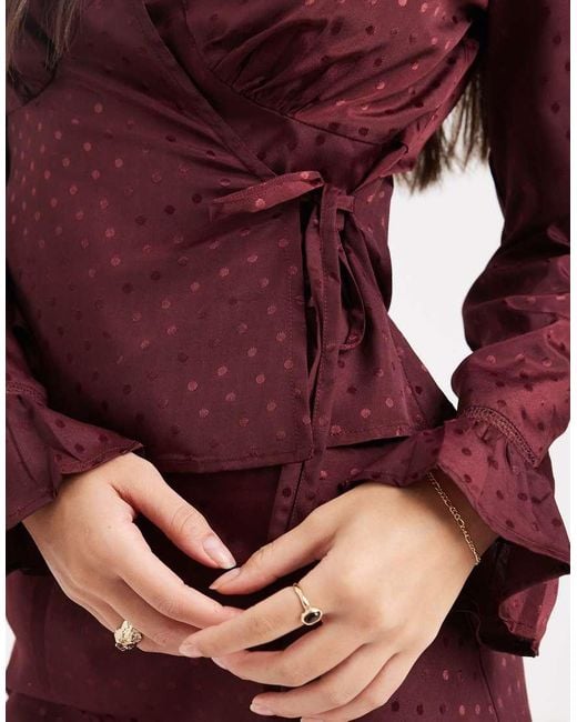 Wednesday's Girl Red V Neck Wrap Around Long Sleeve Floaty Top