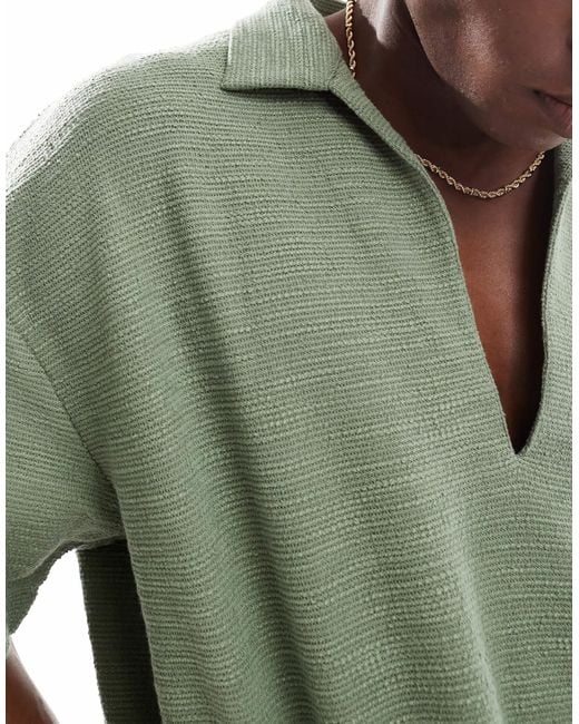Polo oversize coupe carrée en tissu texturé - clair ASOS pour homme en coloris Green