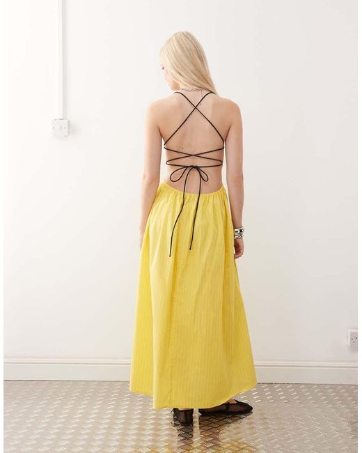 Collusion Yellow Ruched Thin Strap Maxi Dress
