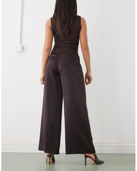 Monki Brown Satin Wide Leg Tailored Trousers
