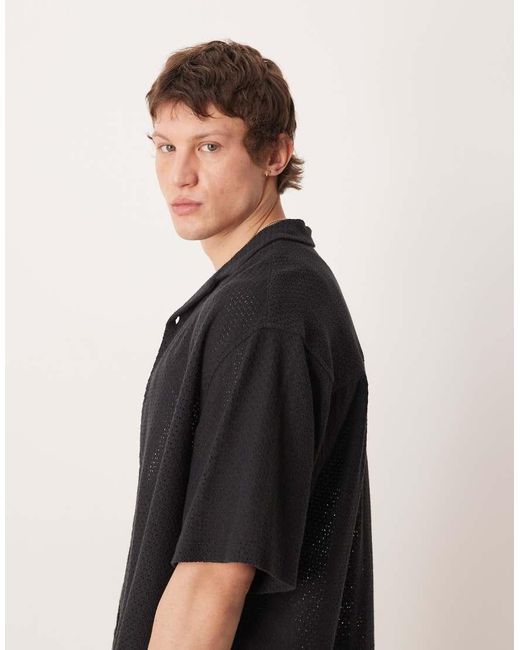 ASOS Black Oversized Revere Texture Shirt for men