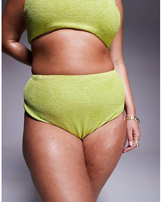 ASOS Green Asos Design Curve Bella Textured High Waist High Leg Bikini Bottom