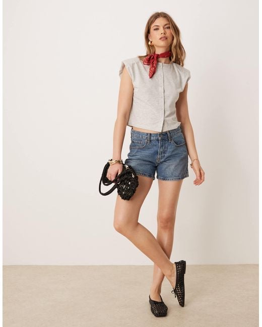 ASOS White Button Through Sleeveless Shoulder Pad Tank