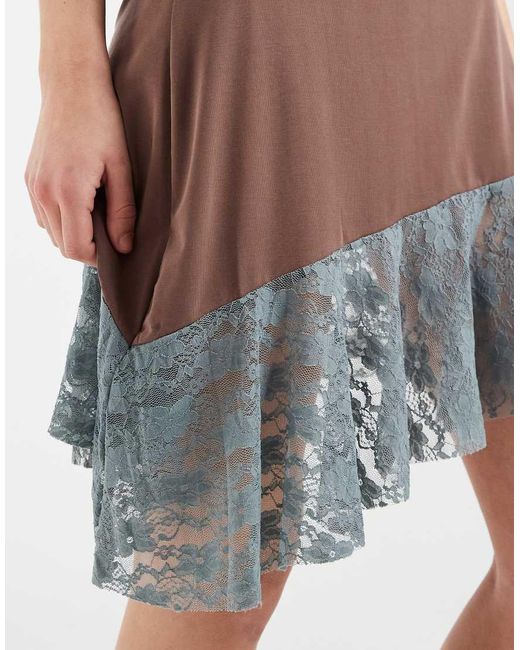 Motel White Sanaya Lace Paneled Aysmetric Halter Dress