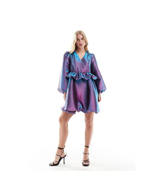 Y.A.S Purple Volume Mini Dress With Frill Detail
