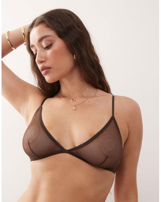 Monki Brown Mix And Match Soft Mesh Triangle Bra