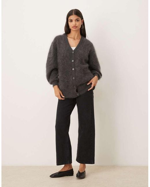 ASOS Gray Premium Mohair Boyfriend Cardigan