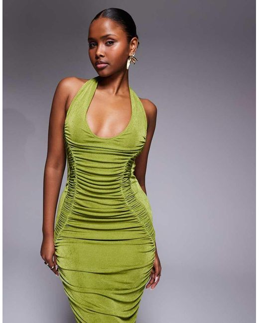 Ruched & Ready Green Ruched & Ready Sculpting Drape Hip Scoop Neck Maxi Dress