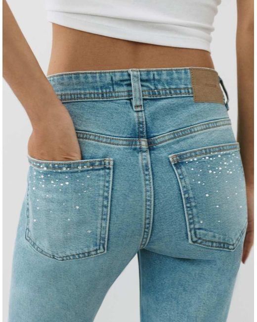 Pull&Bear Blue Rhinestone Boot-Cut Jeans