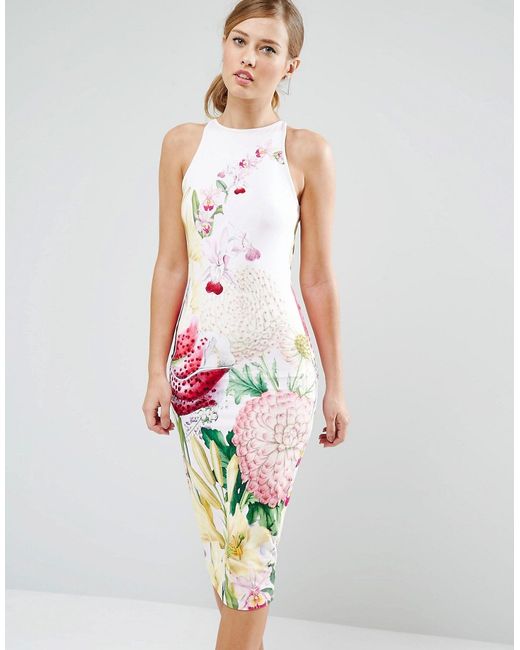 Ted Baker Julee Midi Dress In Encyclopedia Floral Print - Pink