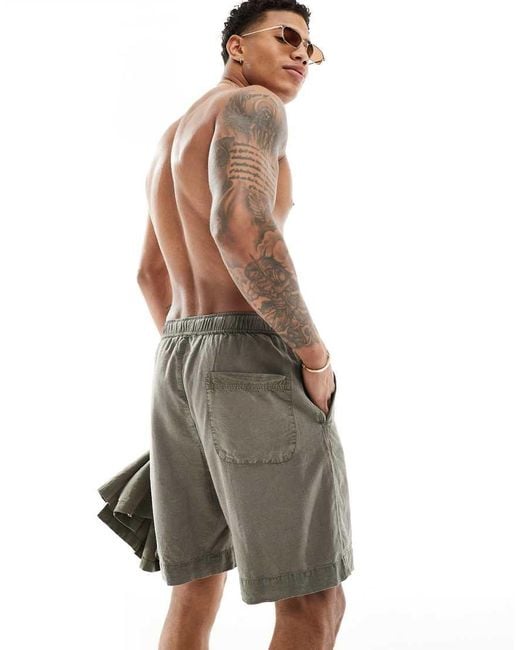 Bershka Natural Linen Look Short Co-ord for men