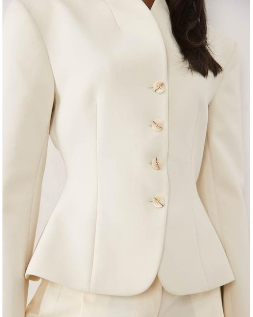 Miss Selfridge Natural Cropped Collarless Blazer