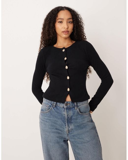 ASOS Blue Supersoft Neat Fit Cardigan With Gold Button Detail
