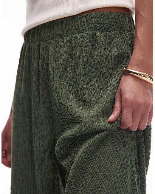 TOPSHOP Green Textured Wide Leg Trousers