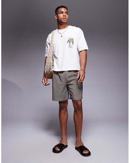 ASOS Gray Boxy Oversized T-shirt With Palm Tree Graphic for men