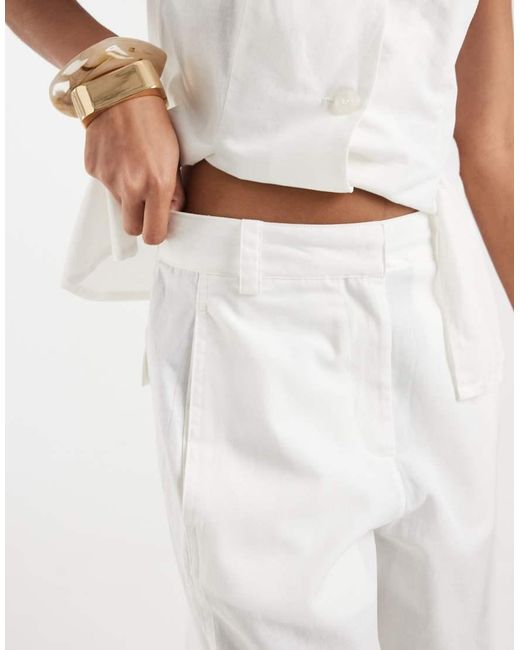Vero Moda White Linen Look Tailored Wide Barrel Trousers Co-ord