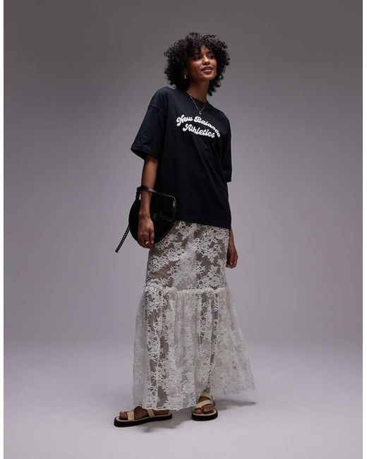TOPSHOP Gray Sheer Lace Maxi Skirt