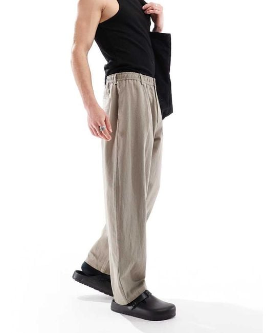Bershka Black Linen Balloon Tailored Trousers for men