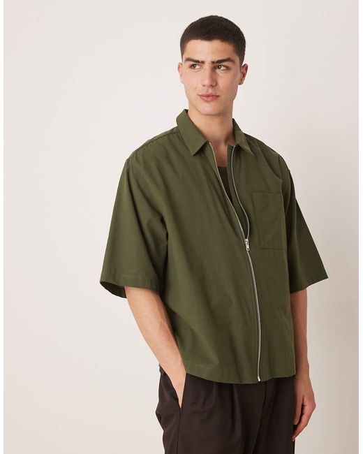 Camicia Oversize Squadrata Kaki Con Zip di ASOS in Green da Uomo