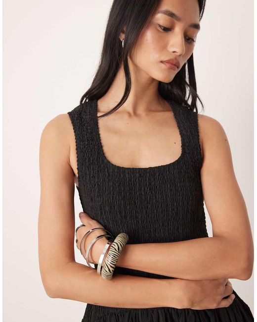 ASOS Black Crinkle Scoop Neck Maxi Sundress With Shirred Waist