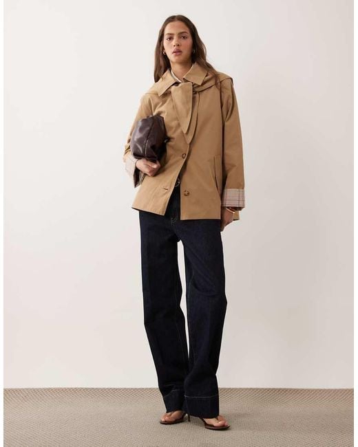 Abercrombie & Fitch Natural A Line Cropped Trench Coat With Scarf Detail
