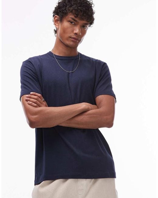 T-Shirt Leggera Vestibilità Classica di Topman in Blue da Uomo