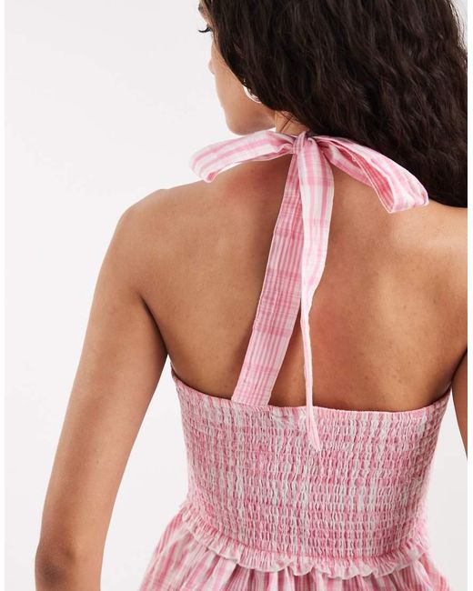 Vero Moda Pink Shirred Waist Tie Halter Neck Top