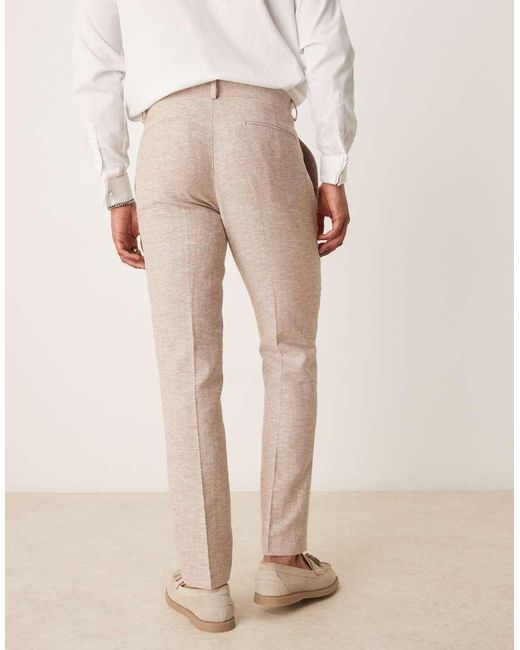 ASOS Natural Linen Cotton Blend Slim Suit Trousers for men