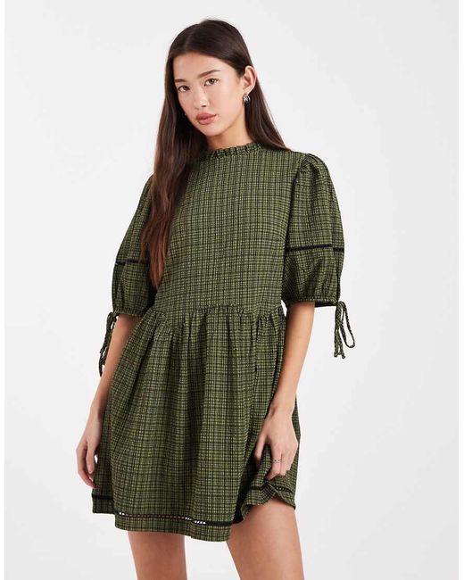 Wednesday's Girl Green Mini Textured Smock Dress