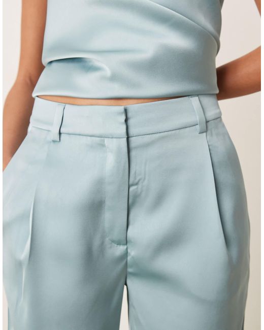 ASOS Blue Tailored Straight Leg Satin Trousers Co-ord