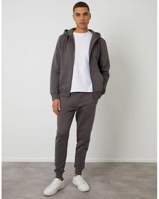 Threadbare Gray Cotton Blend Zip Through Hoodie for men