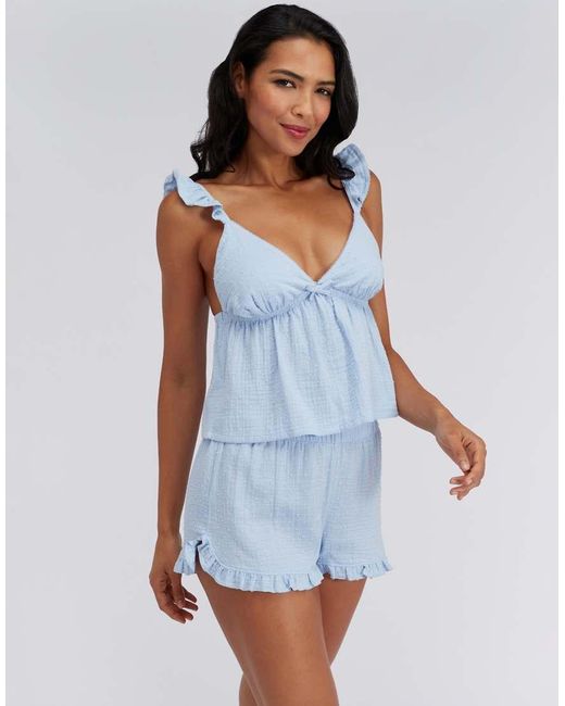 Boux Avenue Blue Dobby Cotton Dot Short Pyjama Set Cami Top And Shorts Pj