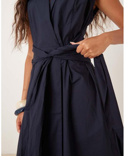 Vestito A Maniche Corte Con Allacciatura di Mango in Blue