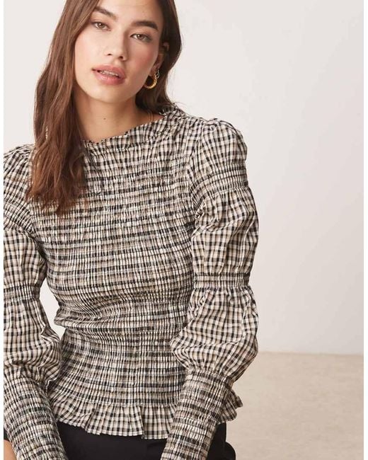 Y.A.S Gray Shirred Detail Long Sleeve Top