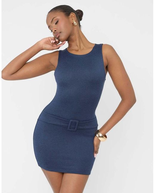 Public Desire Blue Buckle Detail Mini Dress
