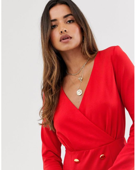 red gold button detail blazer dress