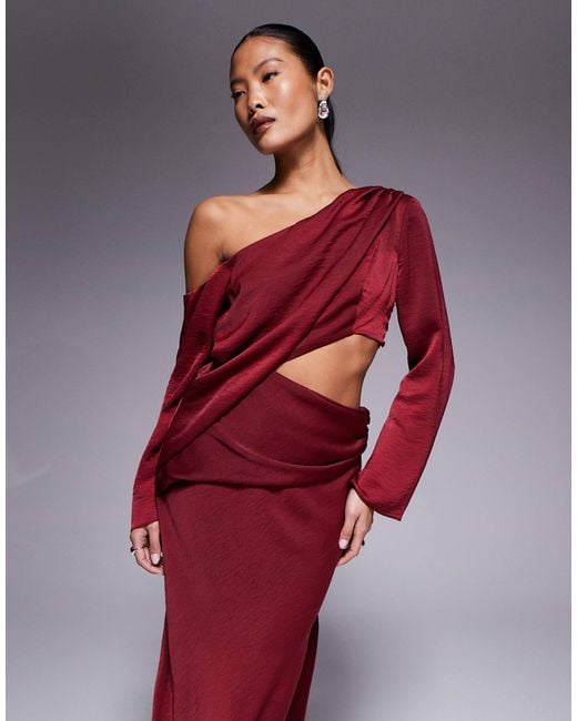 ASOS Women's Red Asos Design Petite Fallen Shoulder Maxi Dress With Cutout  Waist