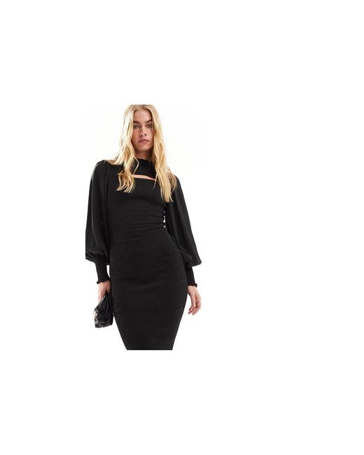 Pretty Lavish Black Cut-out Shirred Midaxi Dress