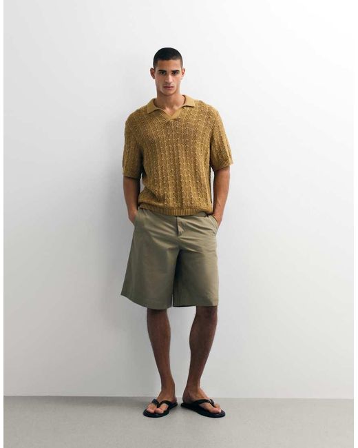 ASOS Natural Oversized Open Knit Textured Polo for men