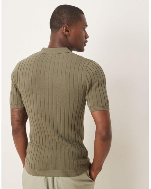 ASOS Gray Muscle Fit Knitted Rib Polo T-shirt for men