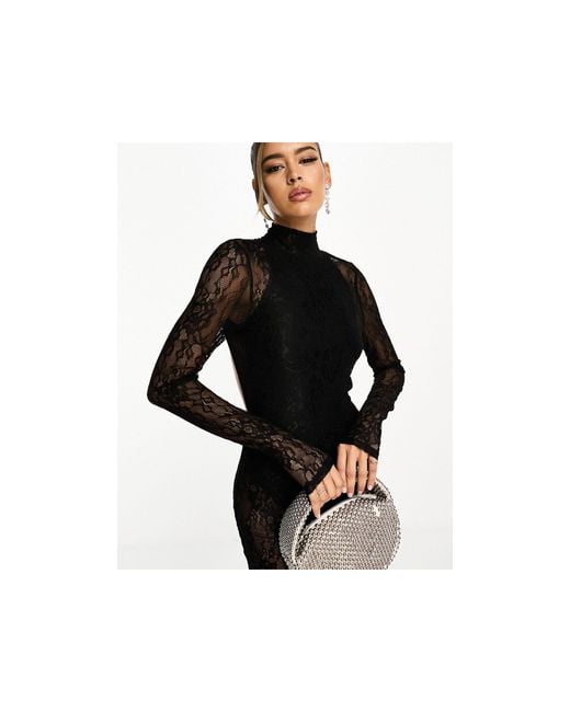 Pull&Bear mesh and lace detail body in black