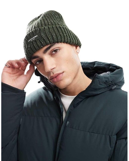 Jack & Jones Black Chunky Knit Beanie With Neps for men