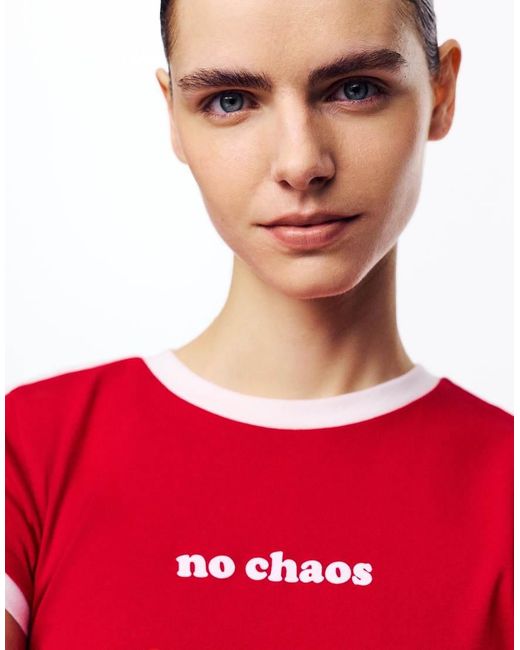Pull&Bear Red Slim Fit Graphic T-shirt