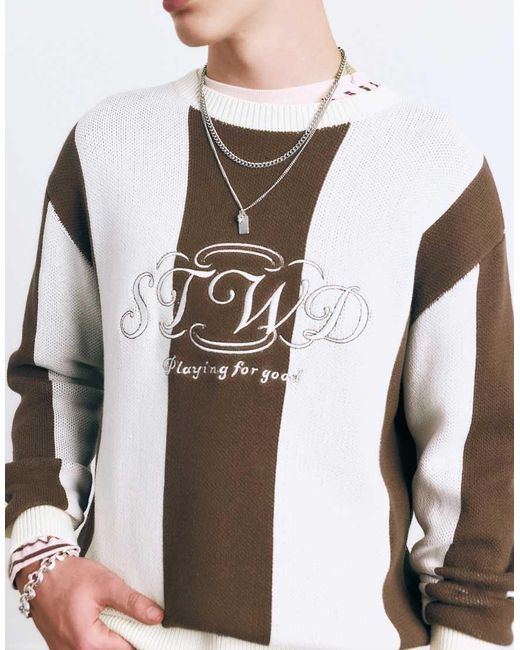 Pull&Bear White Stwd Striped Jumper for men