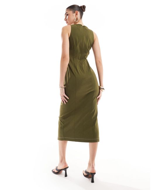 ASOS Green Topstitch Midi Dress
