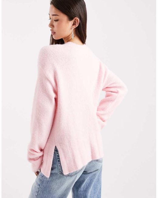 ASOS Pink Wide Sleeve Knitted Jumper With Wool