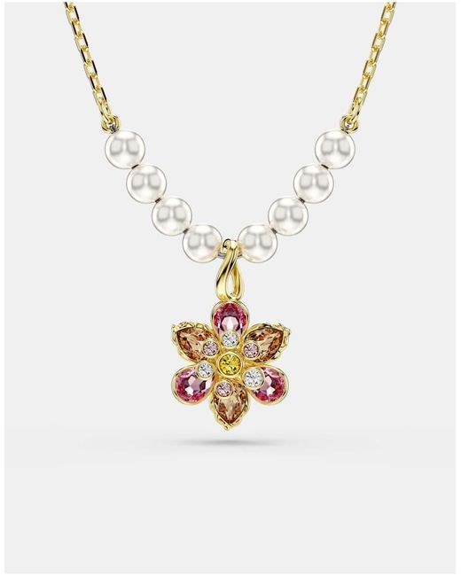 Swarovski White Idyllia Pendant, Crystal Pearl, Mixed Cuts, Flower, Multicolored, -Tone Plated